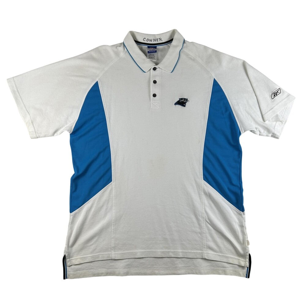Vintage Carolina Panthers Shirt Mens XL White NFL Football Reebok Polo PlayDry